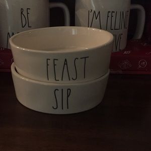 RAE DUNN SIP AND FEAST CAT BOWLS